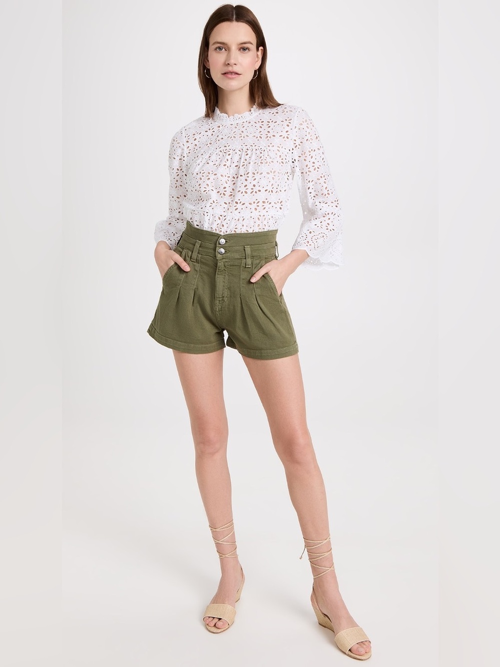 Veronica Beard Jaylen High Waisted Jean Shorts Size 24 in Green Clover NWOT